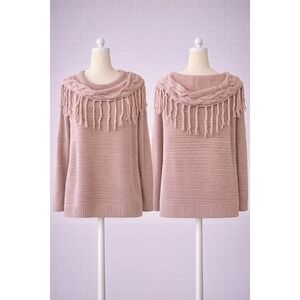 New York & Company Rose Gold Metallic Fringe Cowl Knit Sweater XL